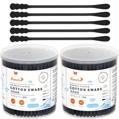 HOMEFOX black cotton swabs with spiral round-head for gentle daily cleaning.