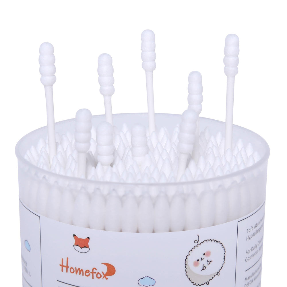 HOMEFOX cotton swabs pointed tip precision for hard-to-reach spots and makeup detail.