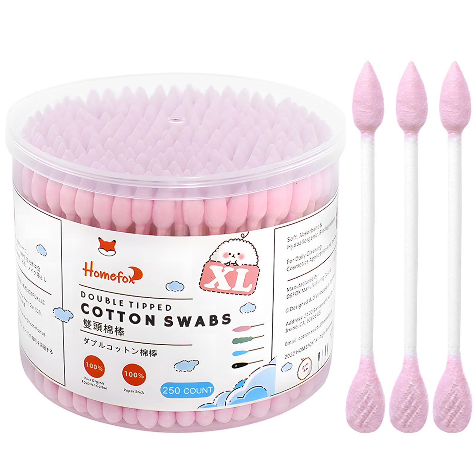 HOMEFOX pink cotton swabs with flat tip enable precise lip blending and makeup touch-ups.