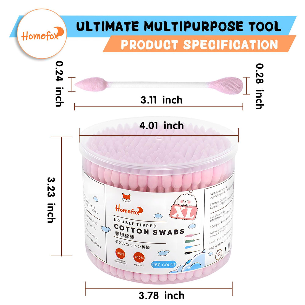 HOMEFOX pink cotton swabs with pointed tip help detail eyelid work and nail cleanup.