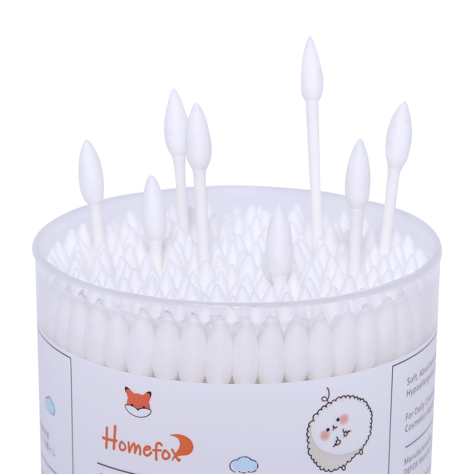 HOMEFOX white cotton swabs double-side wrap packaging for versatile daily use.
