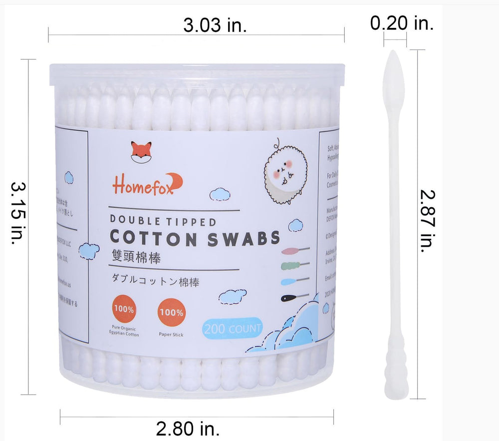 HOMEFOX white cotton swabs spiral tip closeup showing gentle touch and lint-free design.
