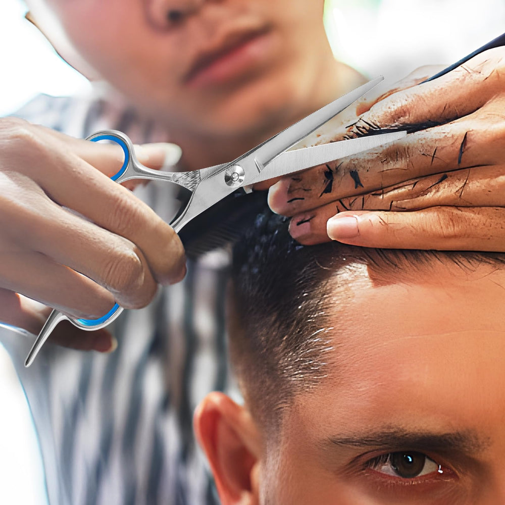 Homekoey hair cutting scissors full view with 6.5-inch frame and included comb.