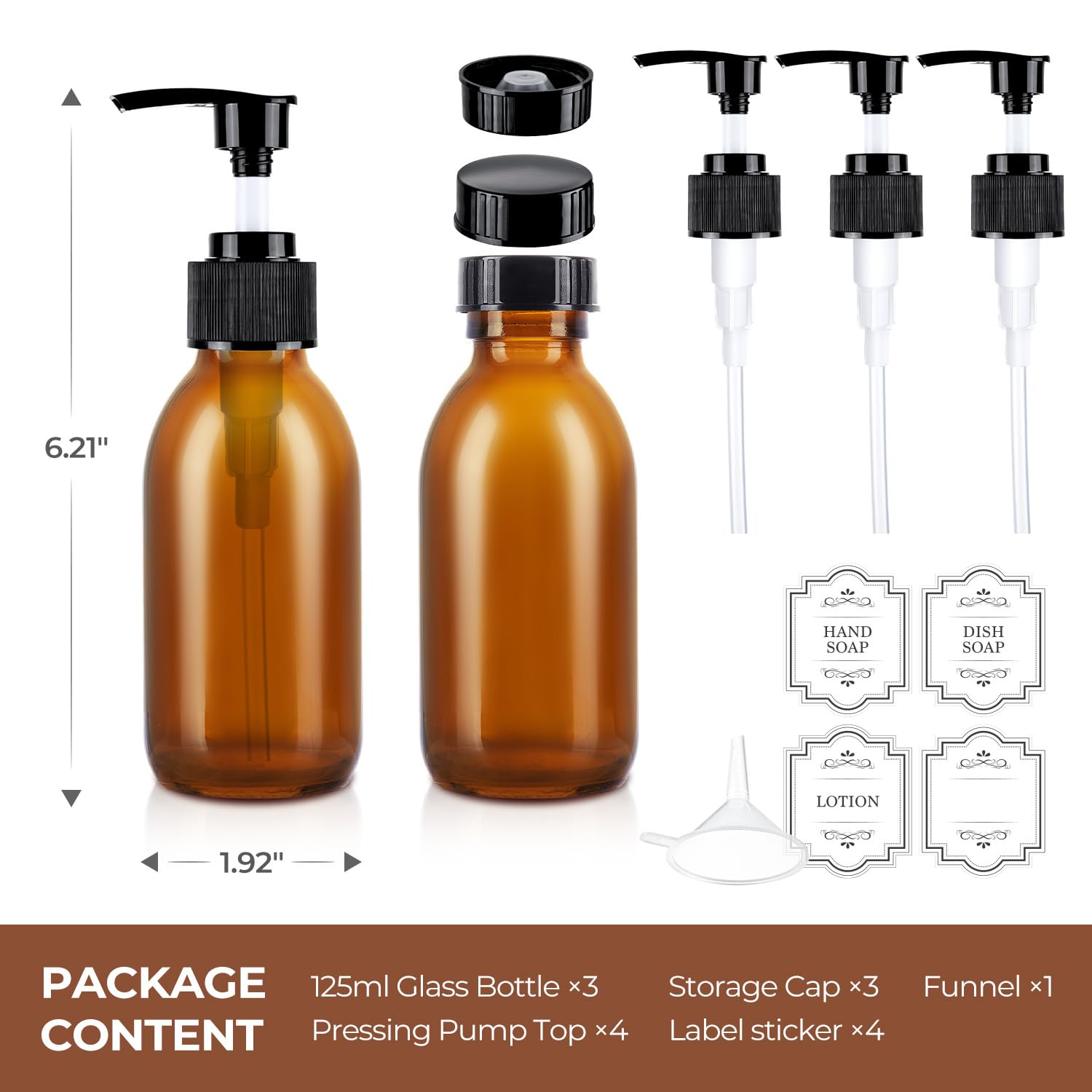 HomePicker amber glass dispenser pump detail for smooth, controlled pouring.