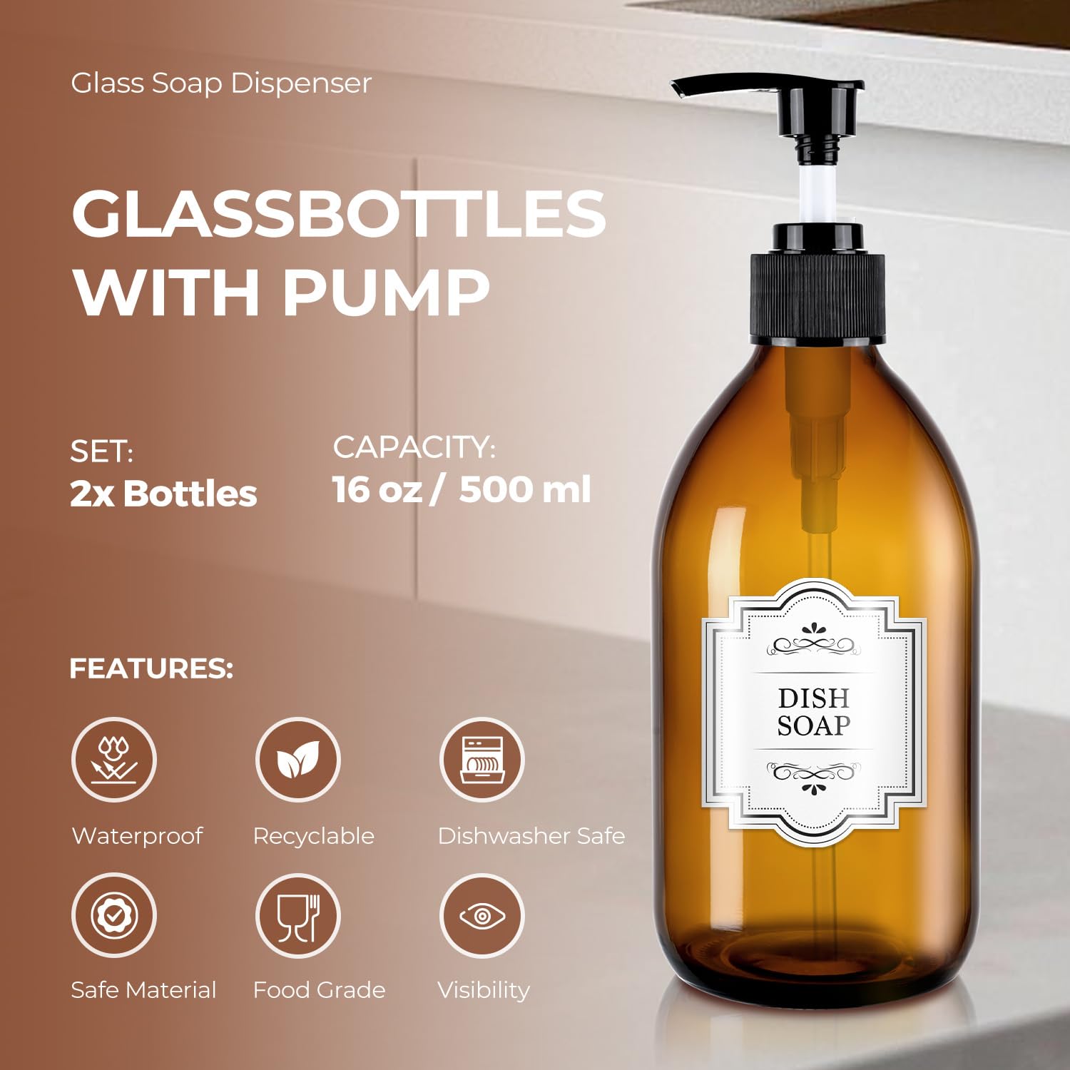 HomePicker amber glass dispenser for shower use protects oils from light