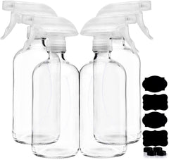 Homeries clear glass spray bottle 16oz 4-pack highlights UV protection for liquids.