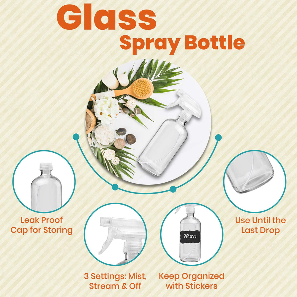 Homeries glass sprayer mist and stream settings for versatile cleaning applications.