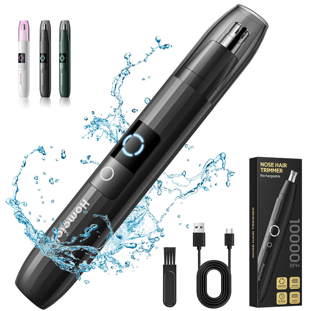 HOMETALL Rechargeable nose hair trimmer in compact design for easy travel grooming.