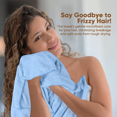HOMEXCEL anti-frizz wrap with elastic strap secures towel during use
