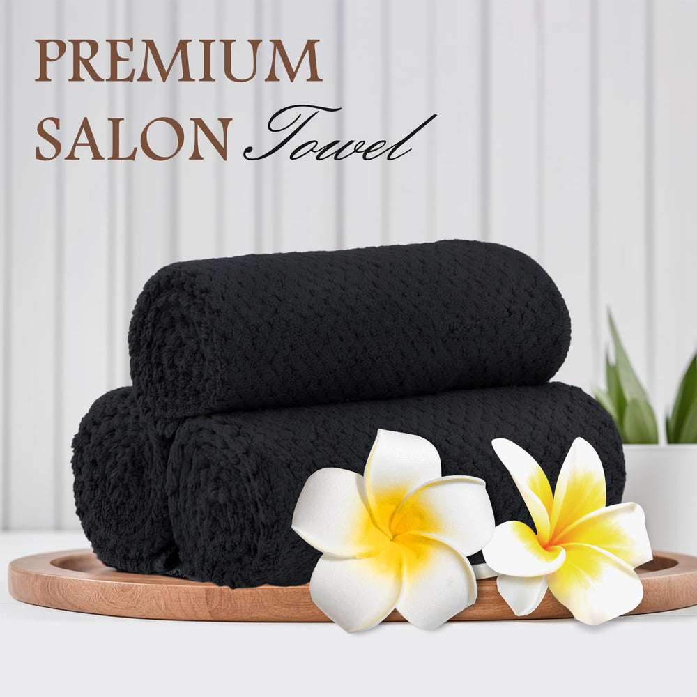 HOMEXCEL black salon towels quick-dry feature keeps stations ready.