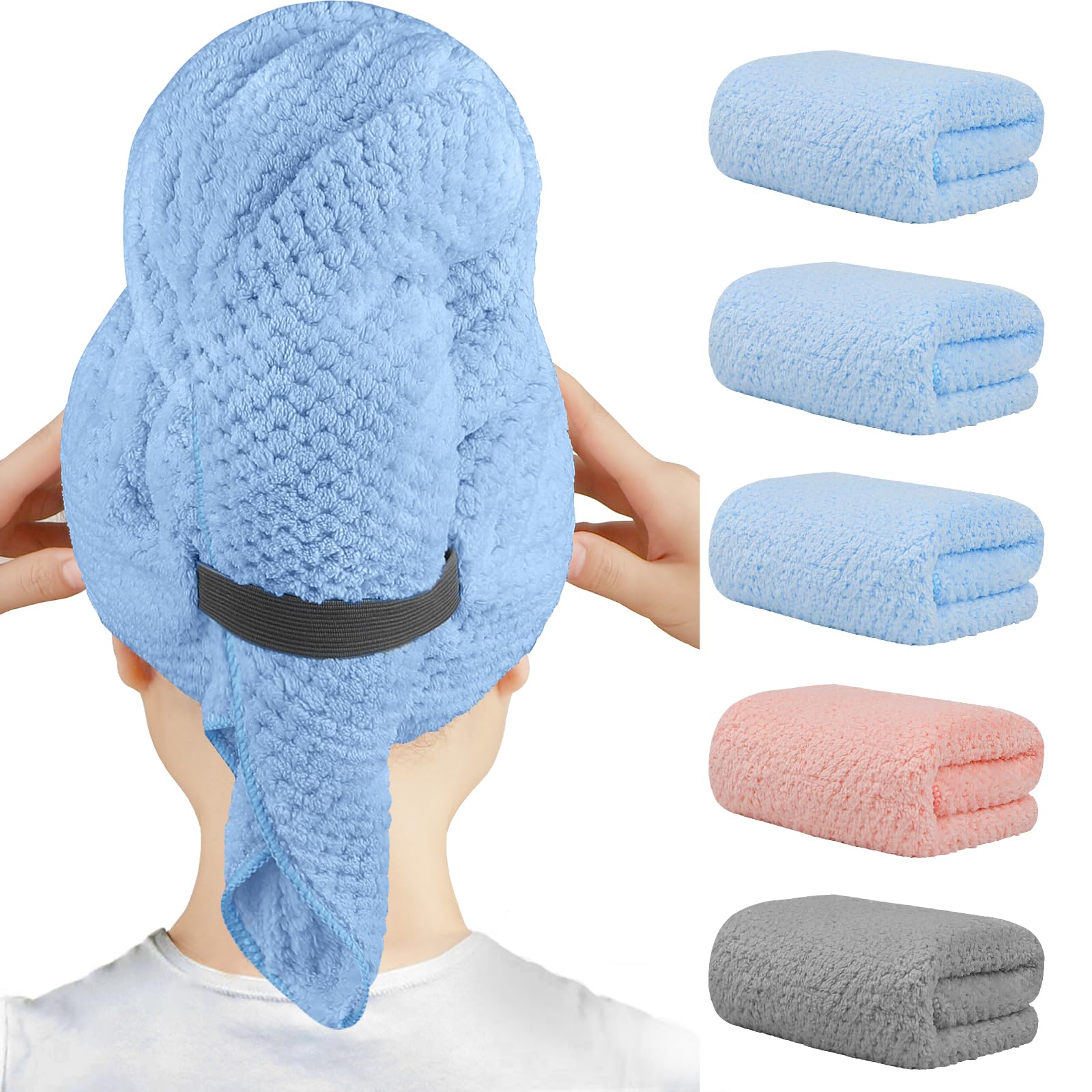 HOMEXCEL blue microfiber hair towel pack for quick-drying and full-coverage wrap