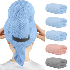 HOMEXCEL blue microfiber hair towel pack for quick-drying and full-coverage wrap