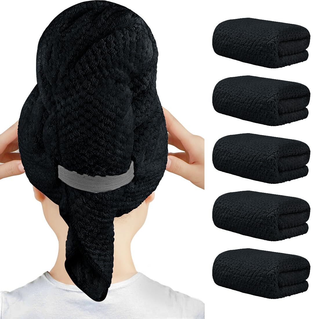 HOMEXCEL hair towel wrap black 40x20 closed for fast absorption and secure fit.