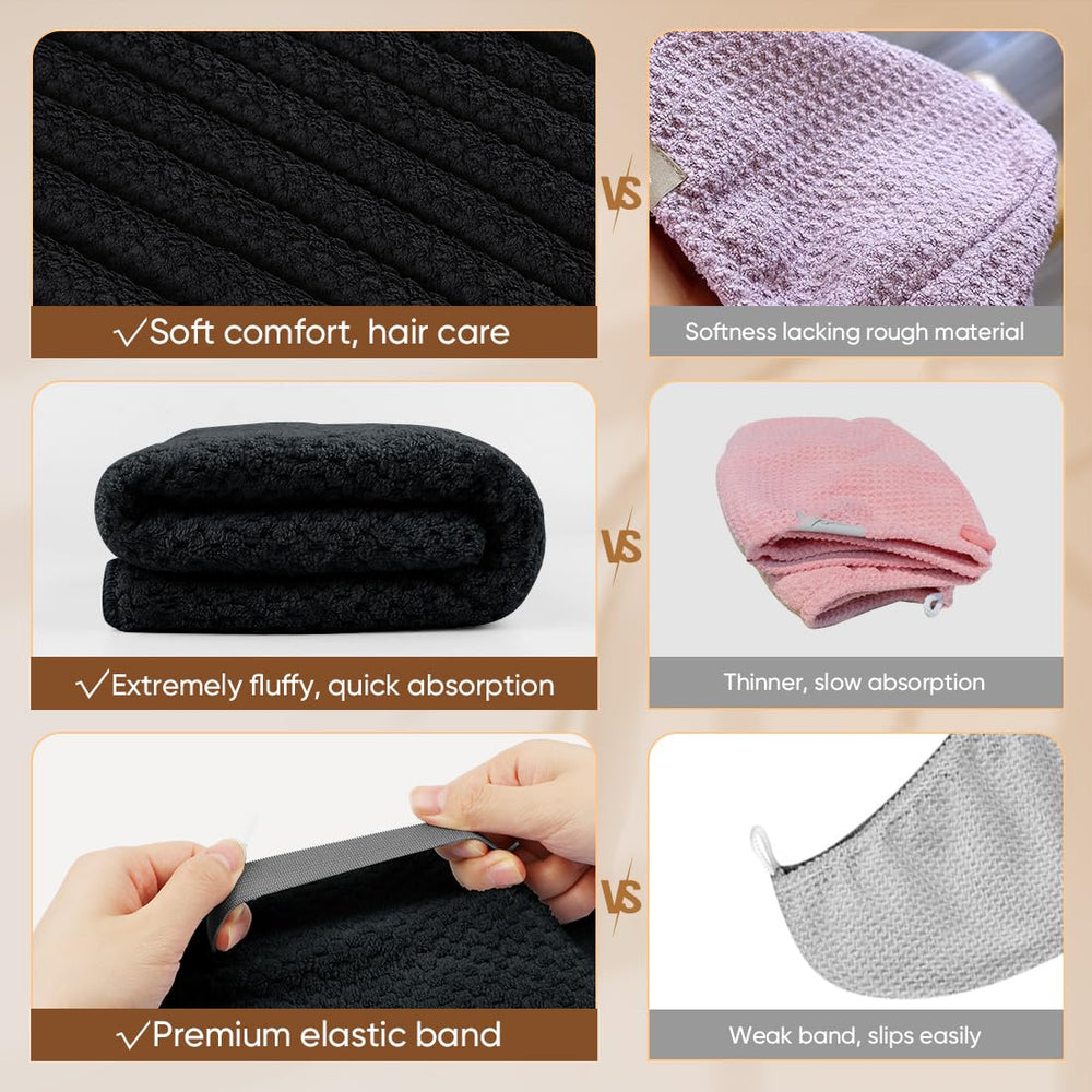 HOMEXCEL hair towel wrap black 40x20 long-hair use-ready wrap for efficient post-shower care.