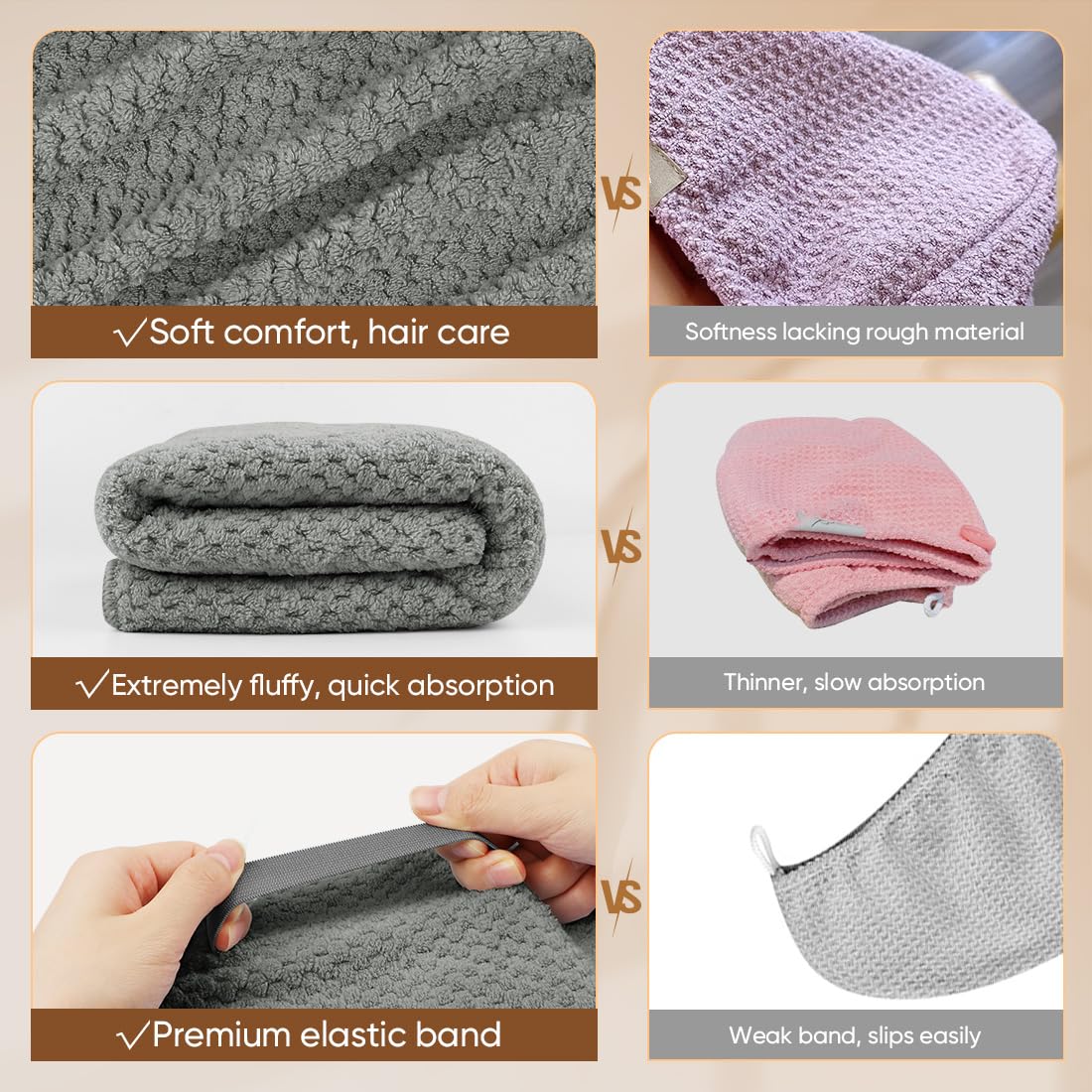 HOMEXCEL long curly hair towel wrap on head preserves style and reduces frizz
