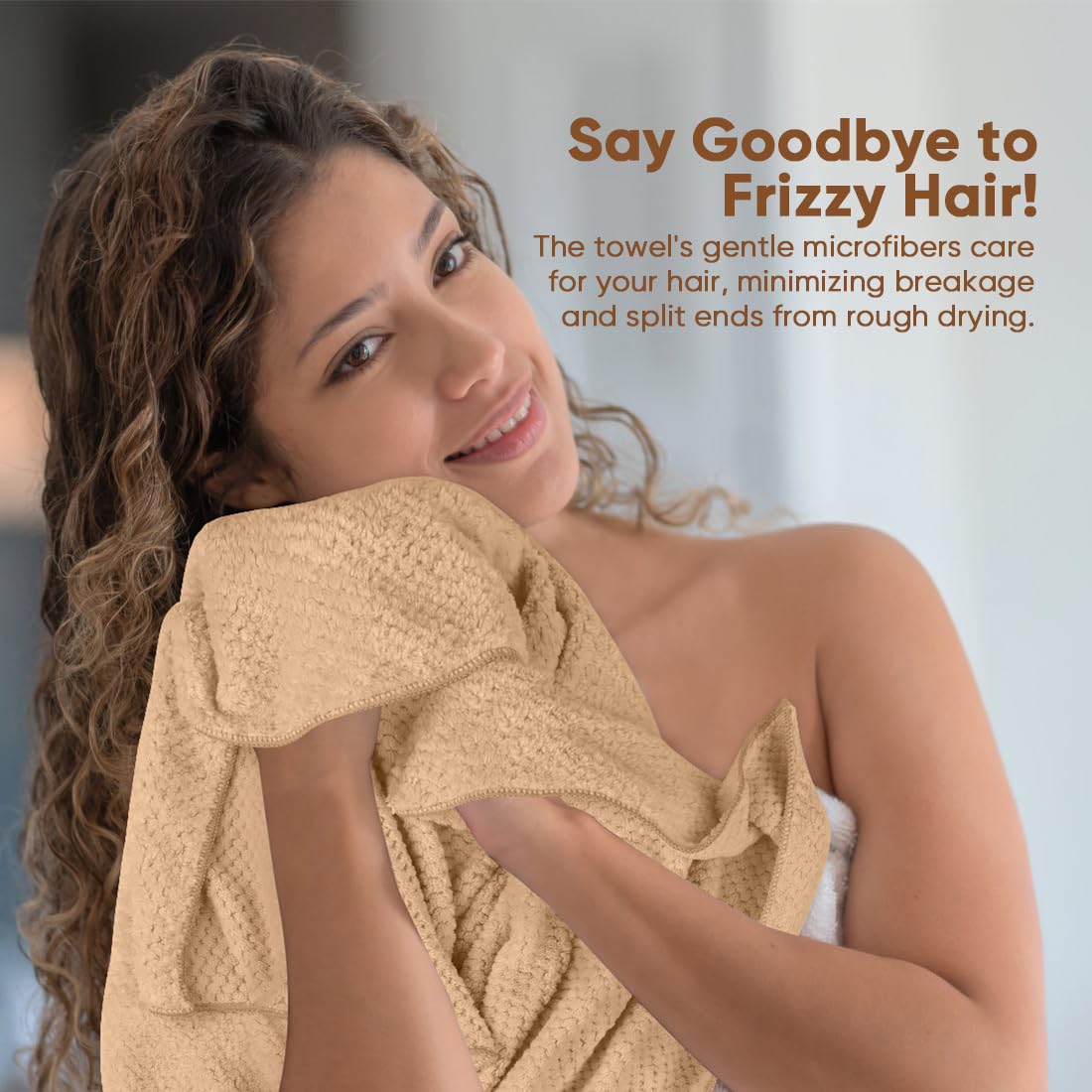 HOMEXCEL soft microfiber towel close-up for gentle, frizz-reducing hair care.