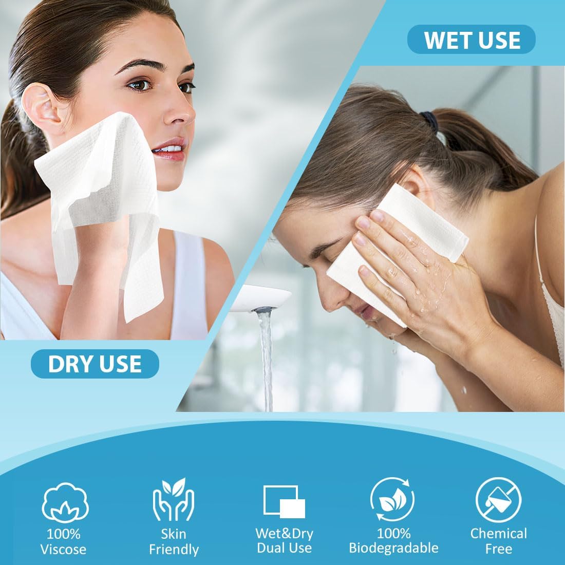 HOMEXCEL ultra-soft face towelettes remain lint-free even when wet.