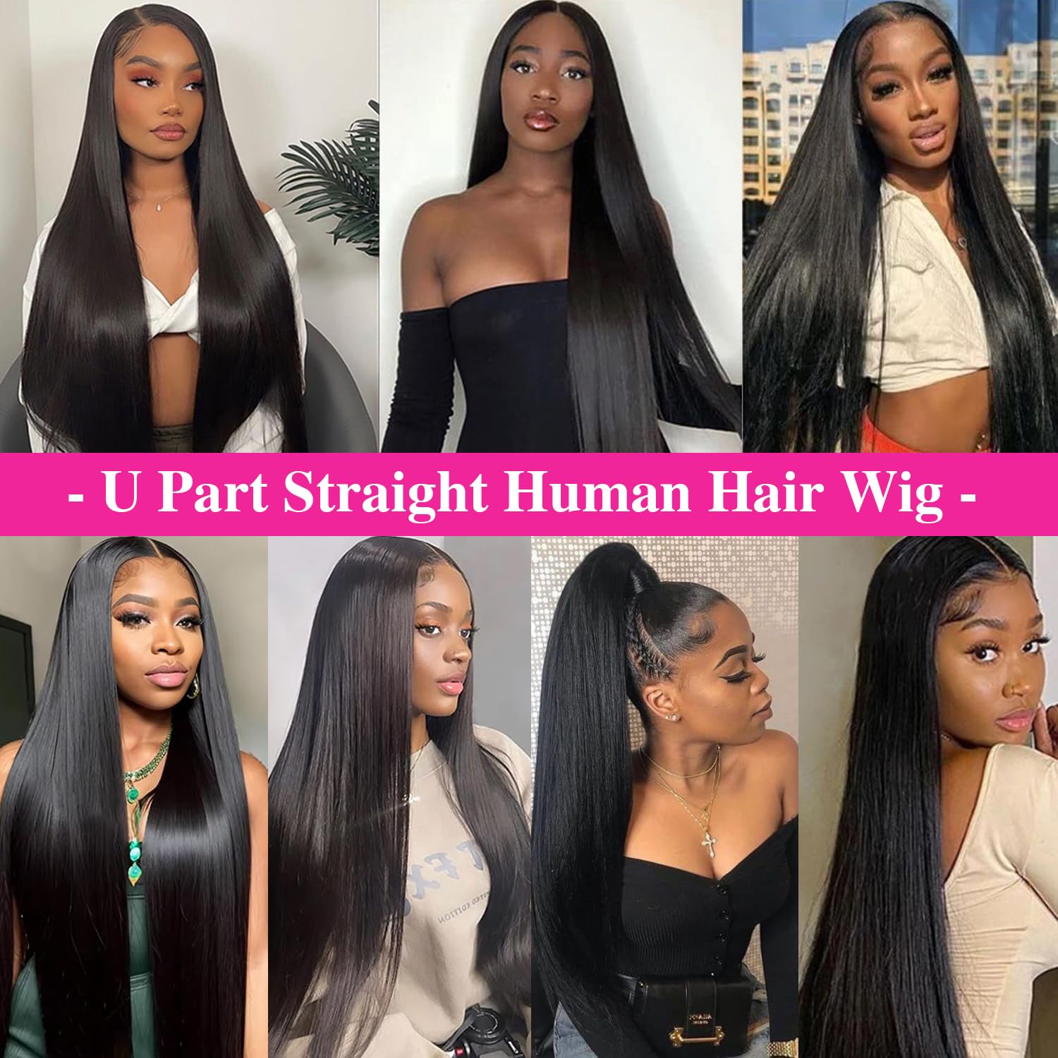 Homgoss U Part Wig natural black closeup highlighting shade
