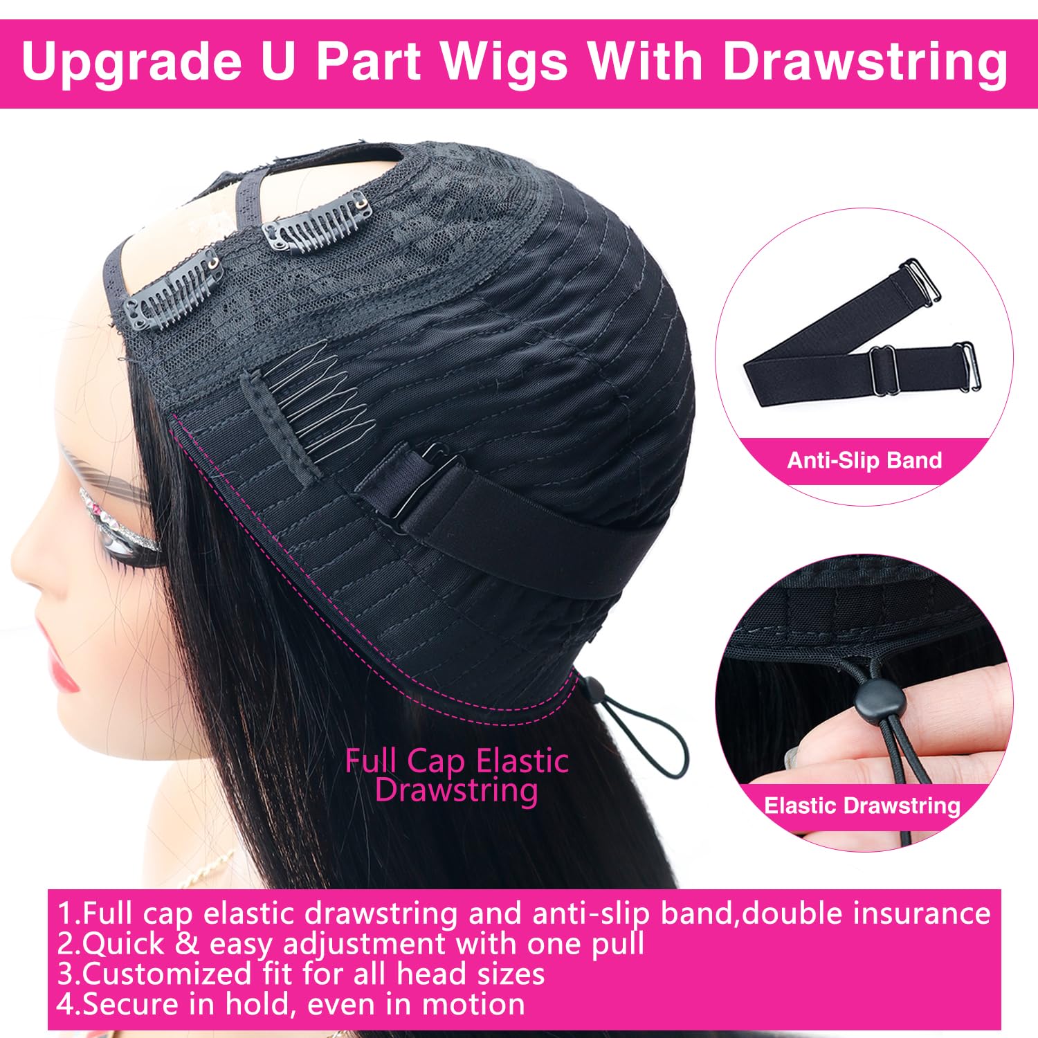 Homgoss U Part Wig U-part design closeup enables seamless blend with hair
