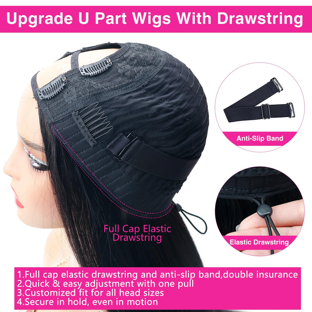 Homgoss U Part Wig U-part design closeup enables seamless blend with hair
