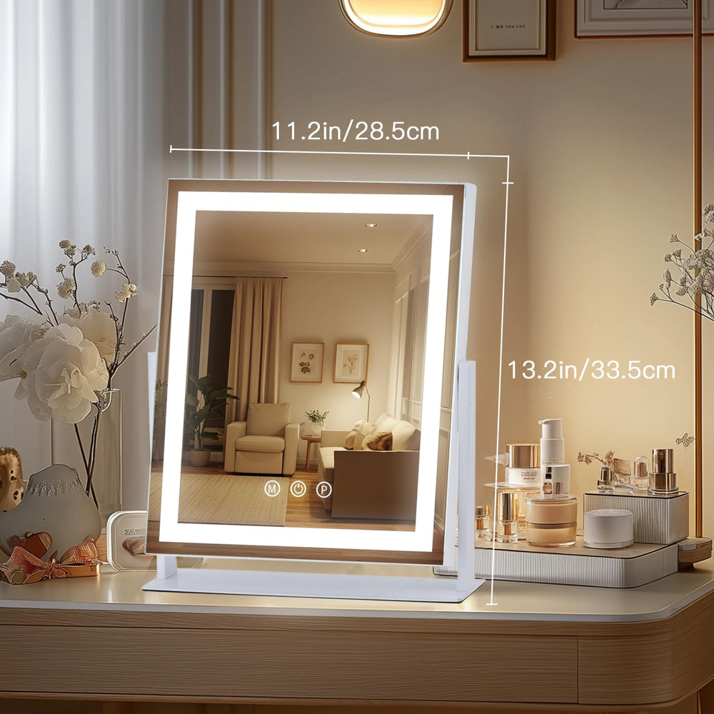 Homtang vanity mirror shows three light modes for accurate color in different settings