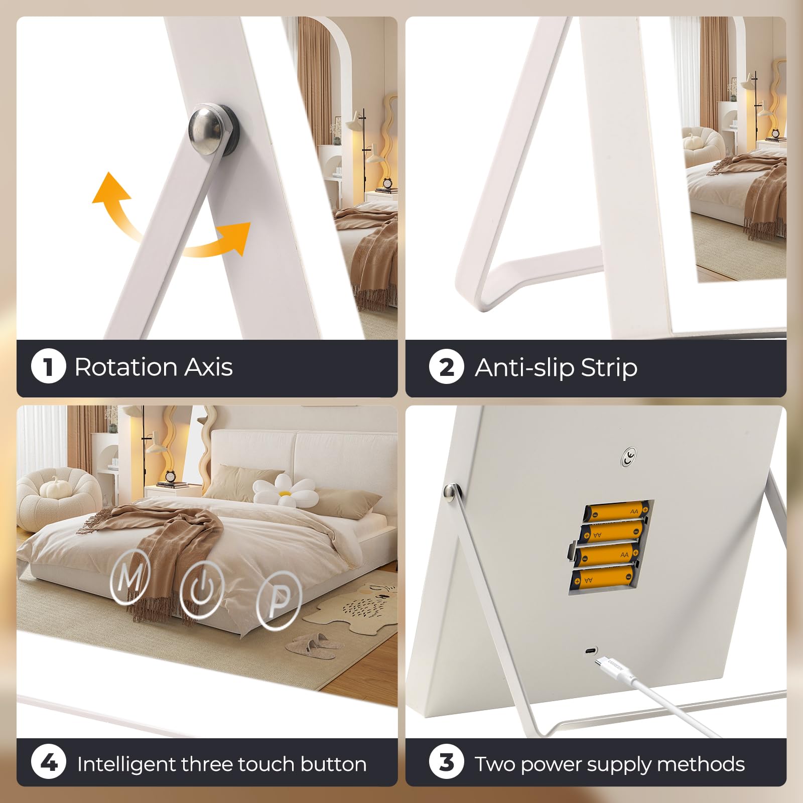 HomTang vanity mirror with lights dual power supply with USB or batteries