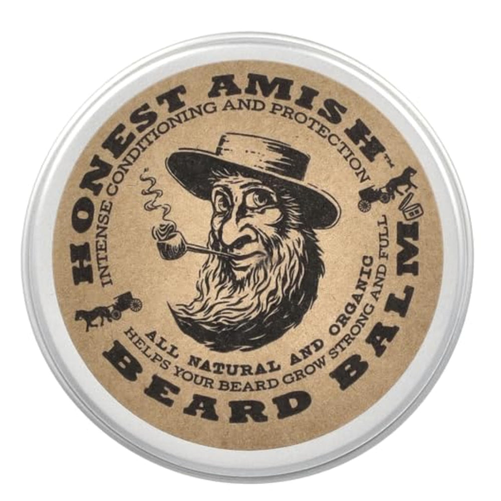 Honest Amish Beard Balm Leave-in Conditioner tin; easy application and natural shine.