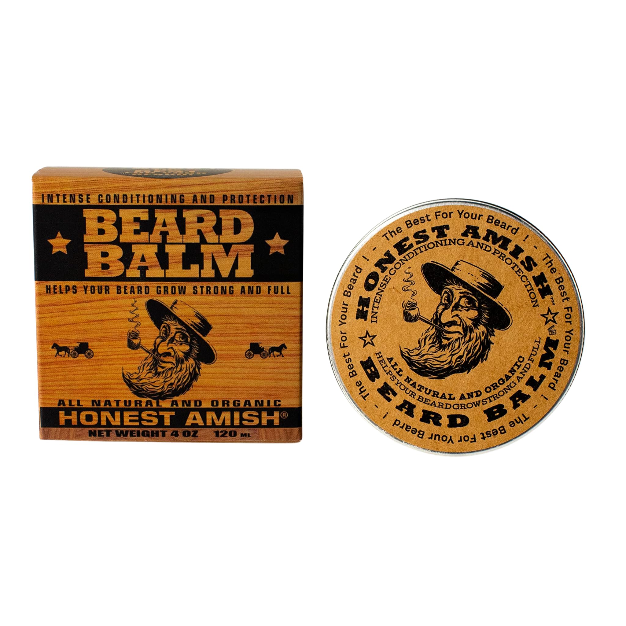 Honest Amish beard balm tin closeup texture enhances softness and reduces itch