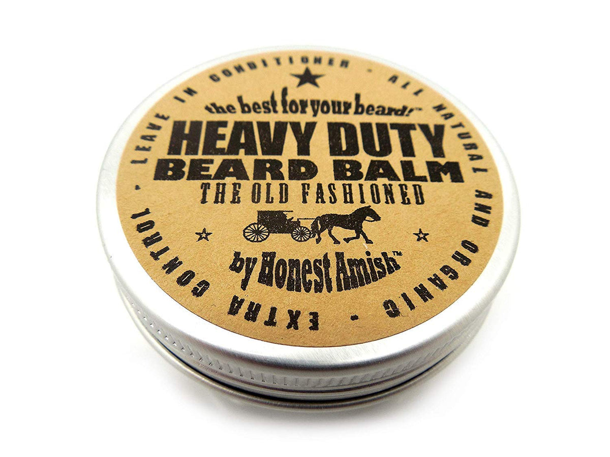 Honest Amish Heavy Duty Beard Balm 2oz container conditions beard hairs