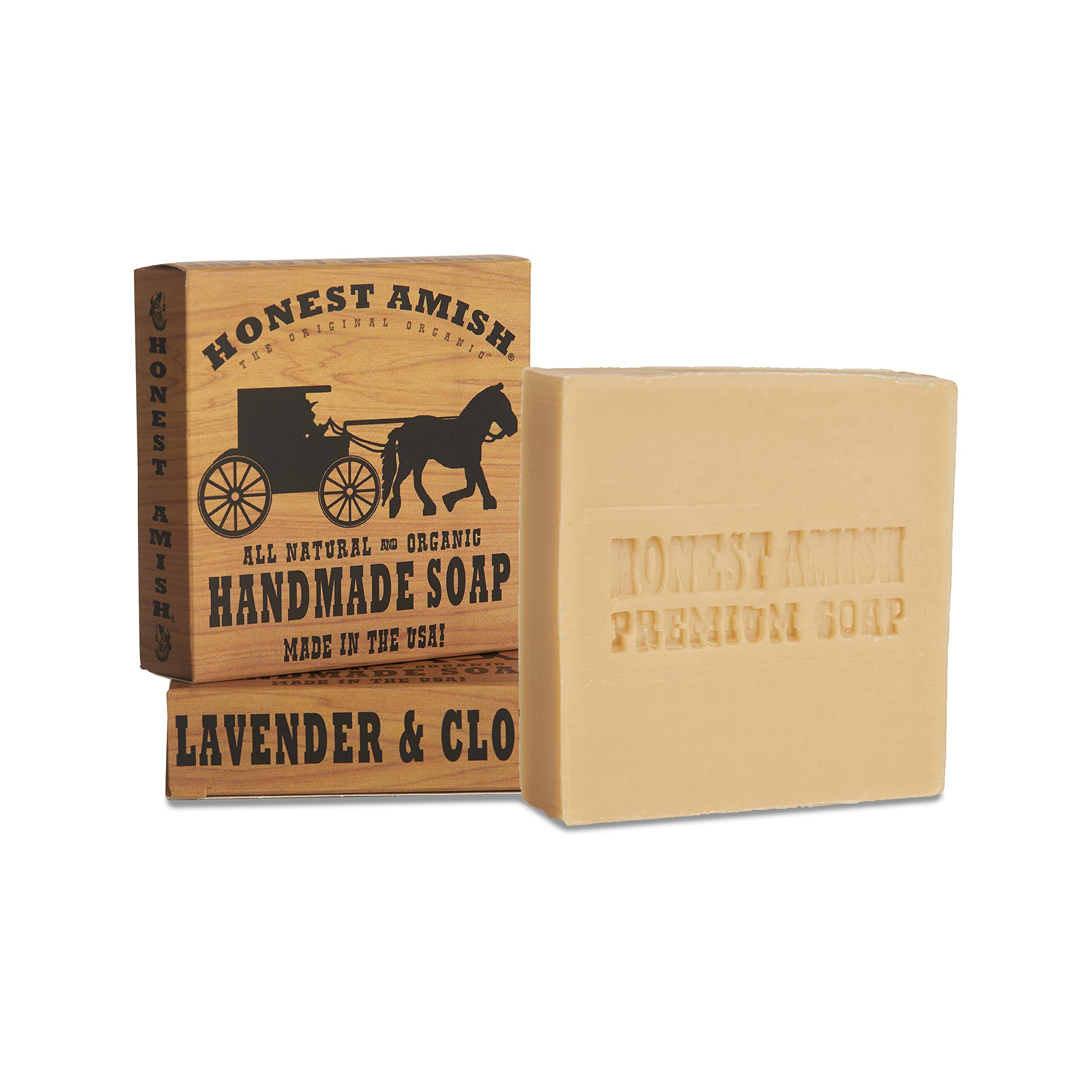 Honest Amish Lavender and Clove Soap Bar close-up shows rich lather and essential oils.