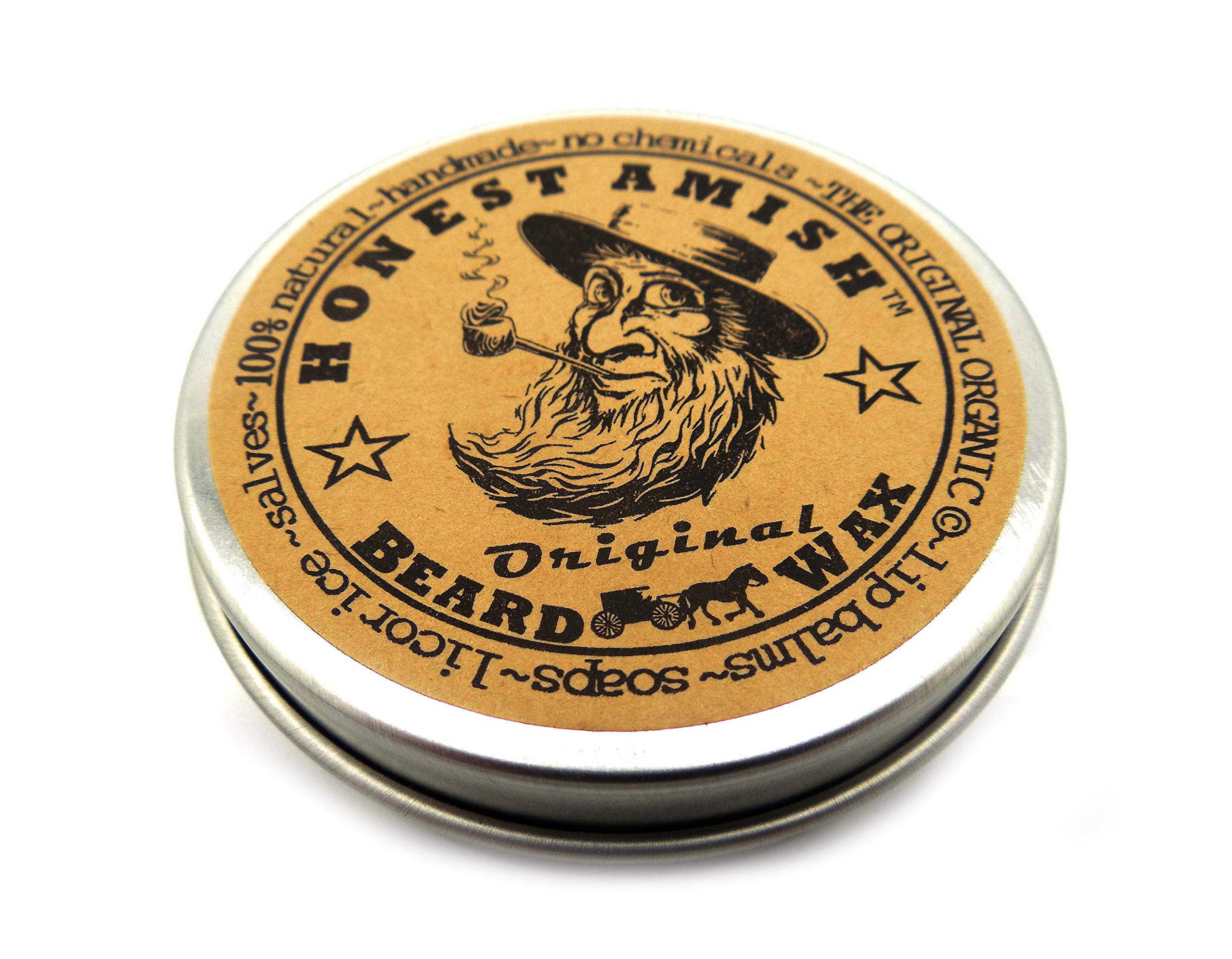 Honest Amish Original Beard Wax jar for softening and shaping beard hairs.