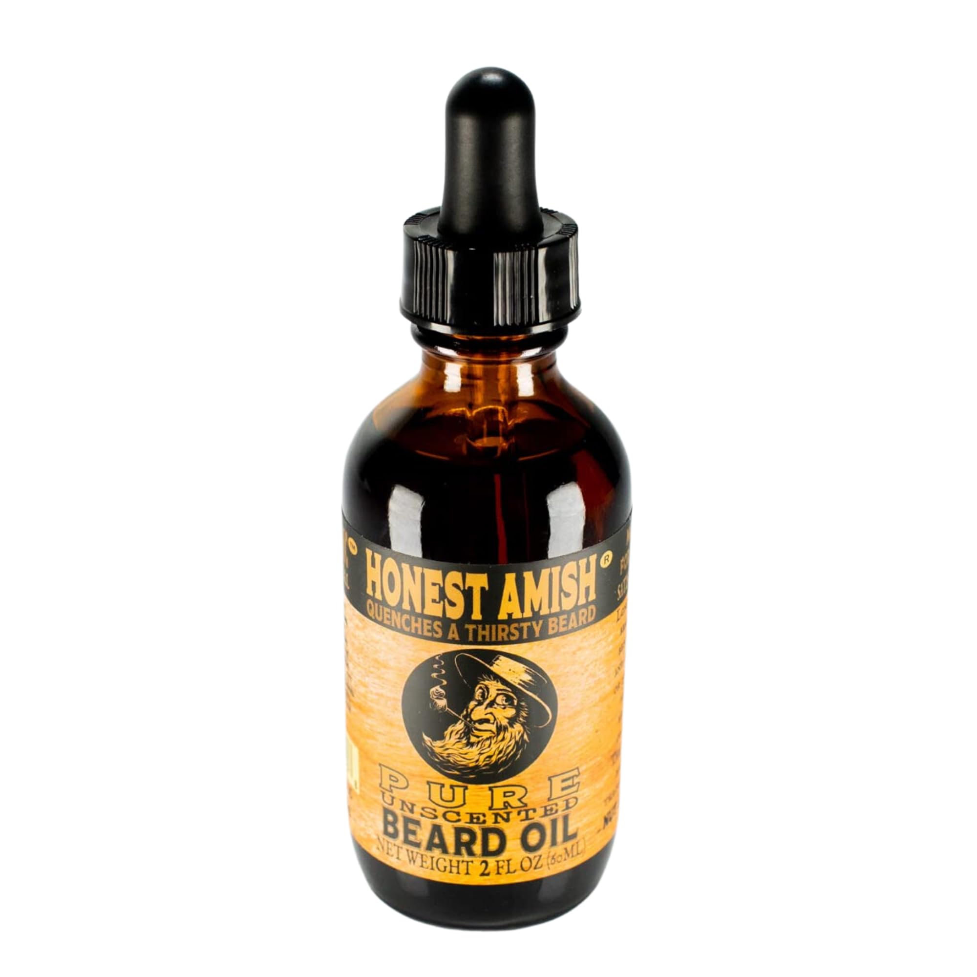 Honest Amish Pure Beard Oil bottle front view, fragrance-free for sensitive noses.