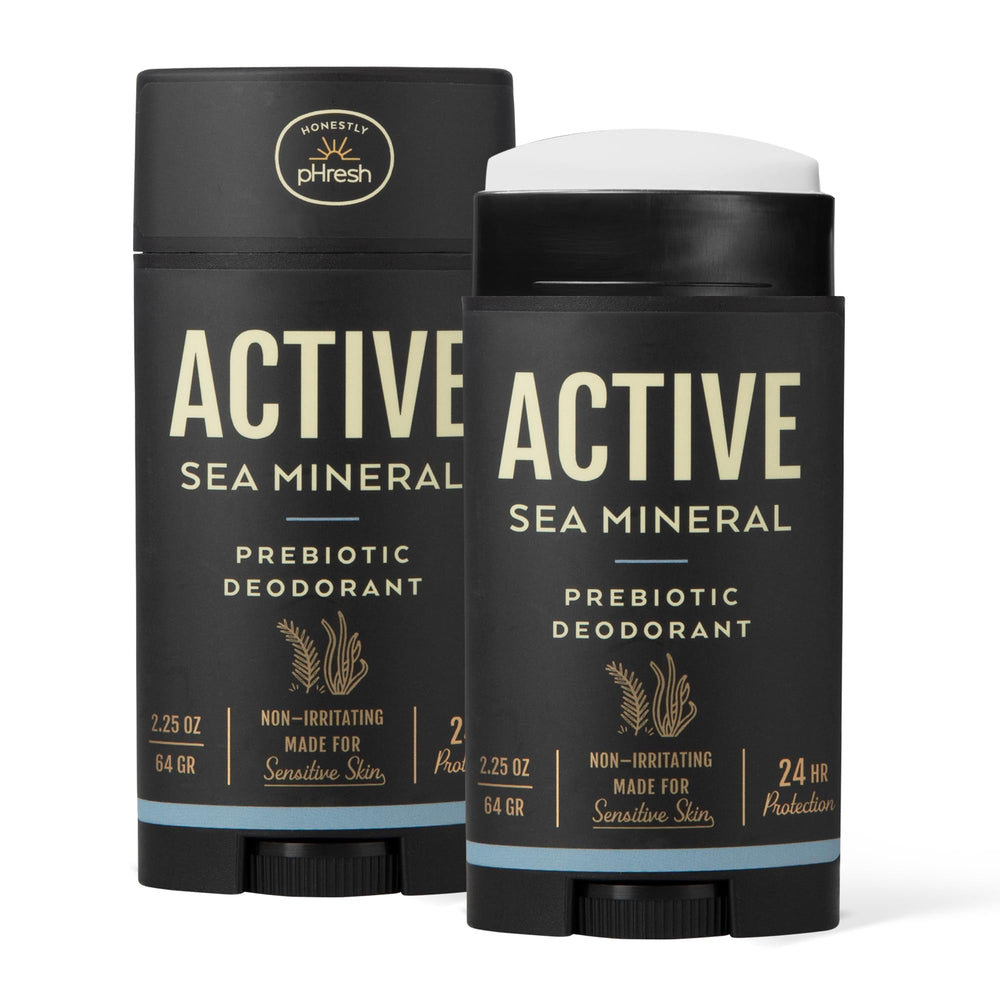 Honestly pHresh active sea mineral bottle showing aluminum-free daily odor protection