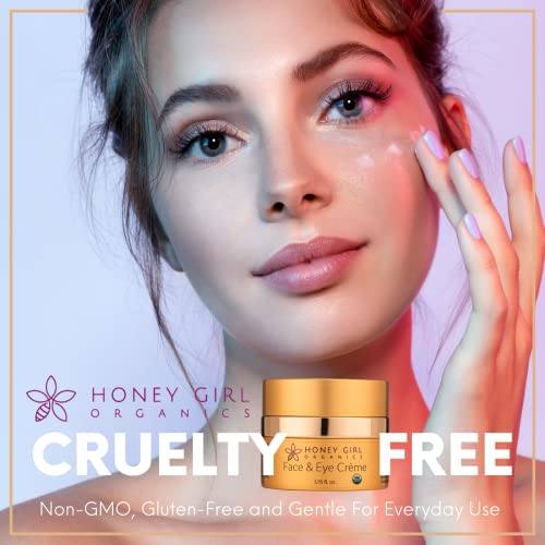 Honey Girl Organics eye area application demonstrates easy daily ritual for hydration and brightness