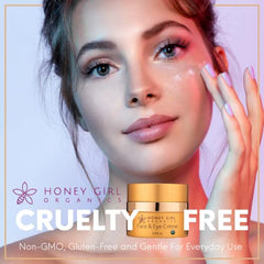Honey Girl Organics eye area application demonstrates easy daily ritual for hydration and brightness