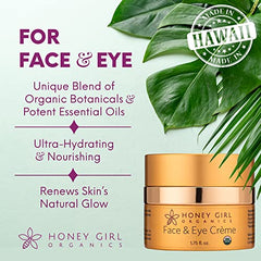 Honey Girl Organics Face and Eye Creme texture swatch highlights smoothing feel for delicate eye skin
