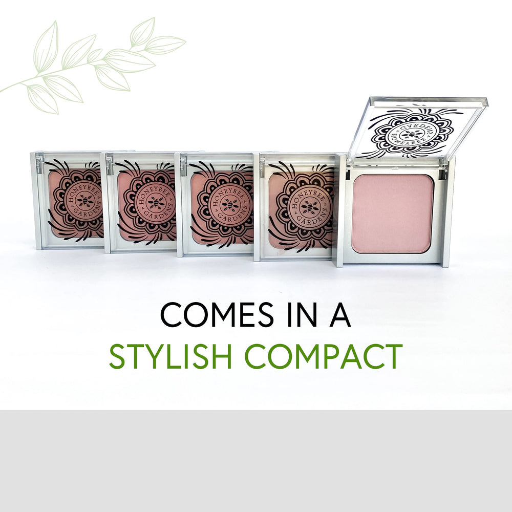 Honeybee Gardens blush swatch on skin demonstrates long-wearing rosy glow.