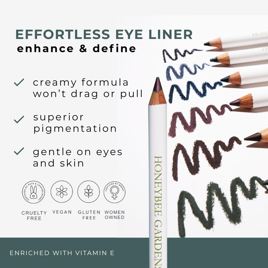 Honeybee Gardens Effortless Eye Liner Pencil Jet Set Black cap closeup highlights recyclable cap.