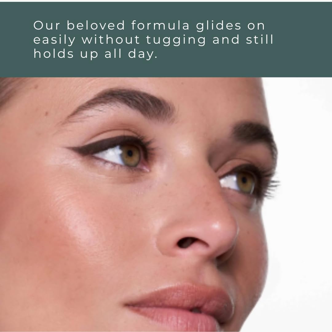 Honeybee Gardens Effortless Eye Liner Pencil Jet Set Black applied along lash line for defined look.