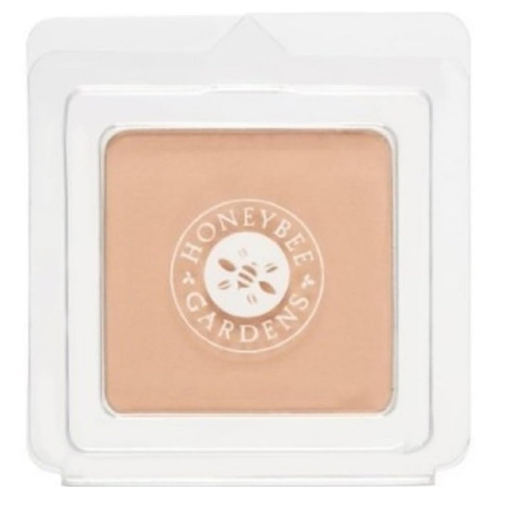 Honeybee Gardens pressed mineral foundation refill Malibu swatch shows natural coverage