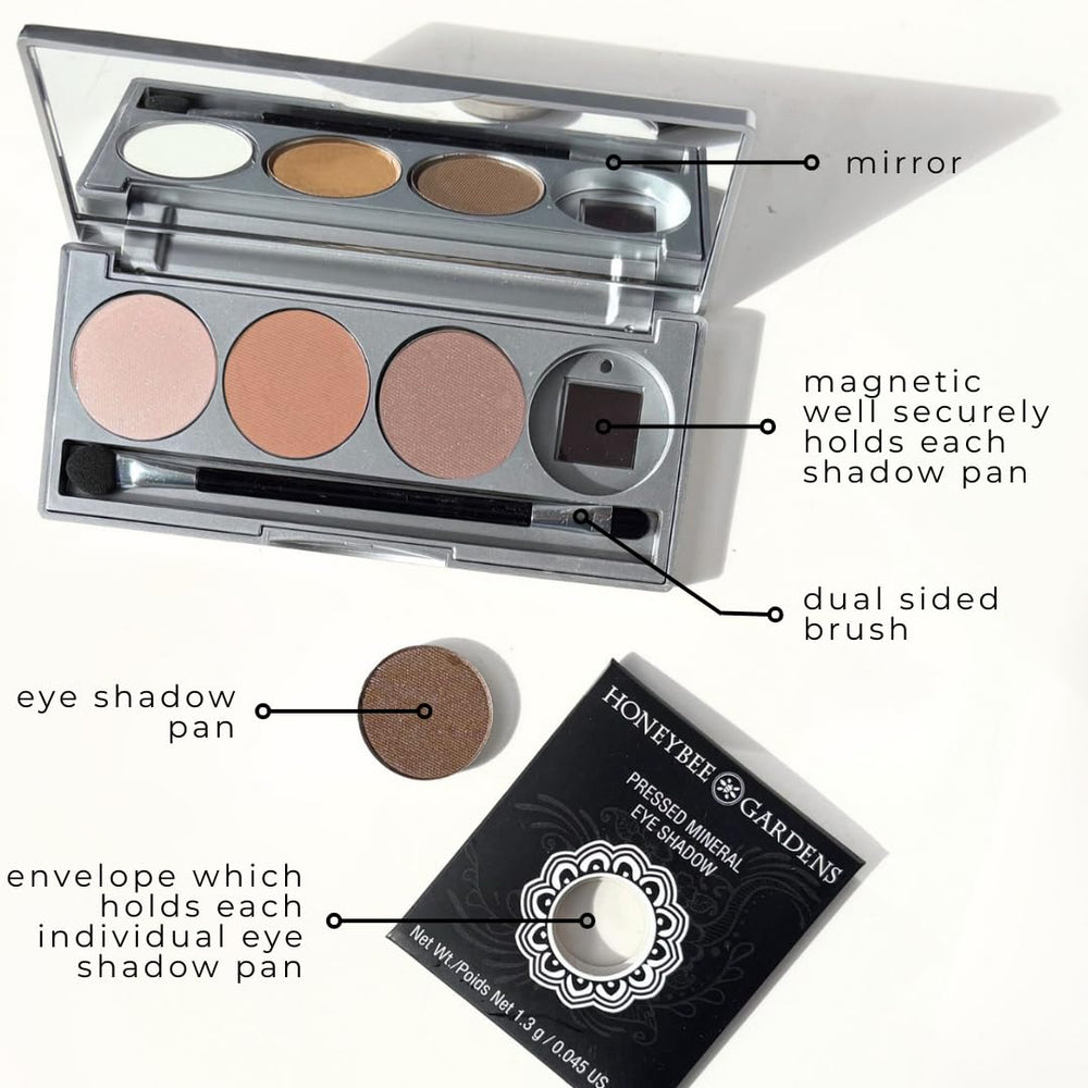 Honeybee Gardens Skinny Dip open compact showcases four pigmented shades for coordinated eye looks.