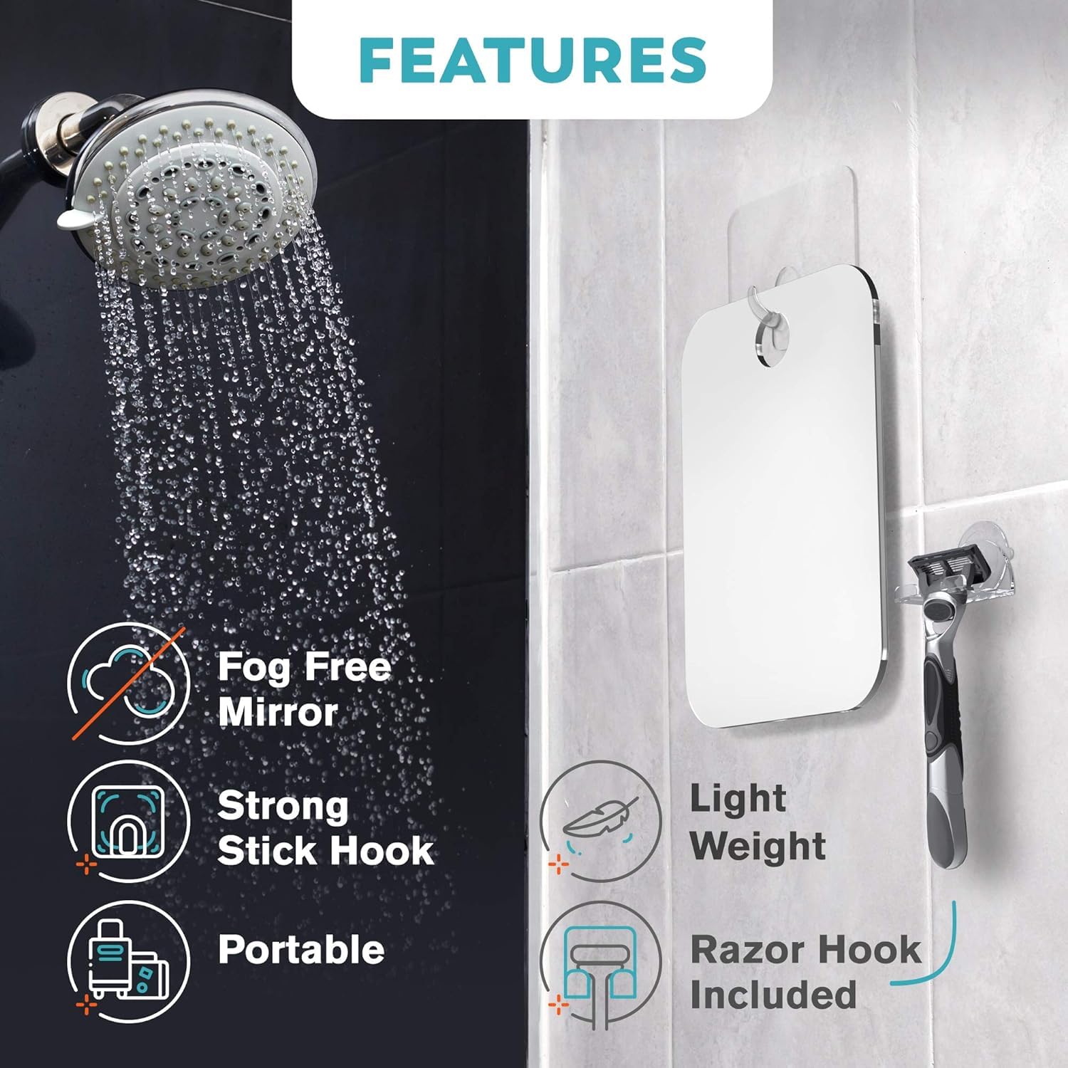 Honeybull flat-design mirror suited for steam showers and tight bathrooms.