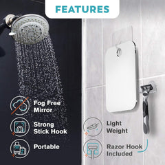 Honeybull flat-design mirror suited for steam showers and tight bathrooms.