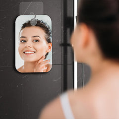 Honeybull shower mirror shows razor hook for easy grooming access.