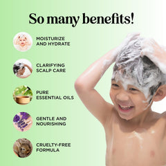 HONEYDEW cleansing kids shampoo foam on hair demonstrates gentle cleansing for flaky scalps