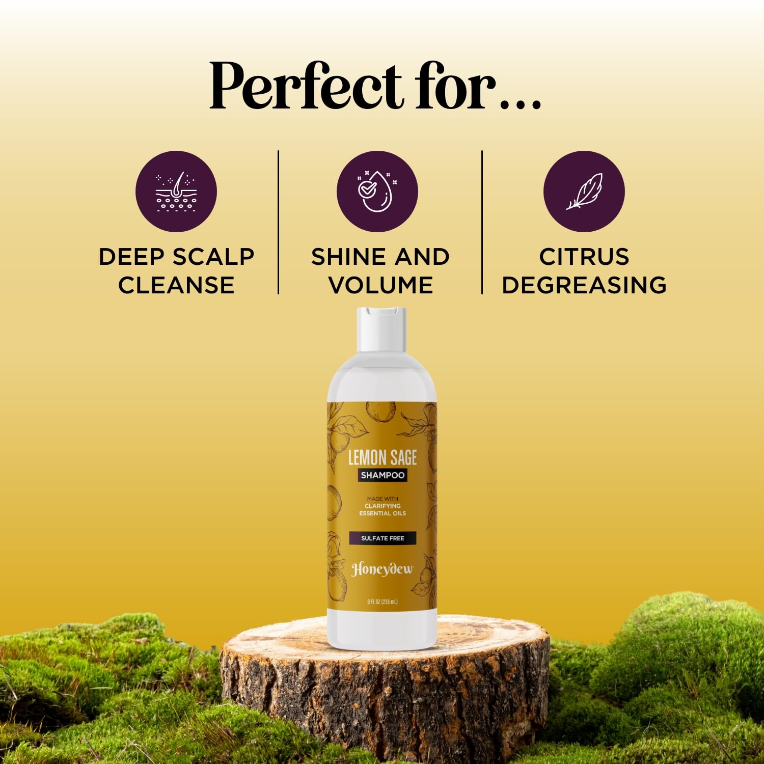 Honeydew Lemon Sage Shampoo color-treated hair image shows color-safe formula.
