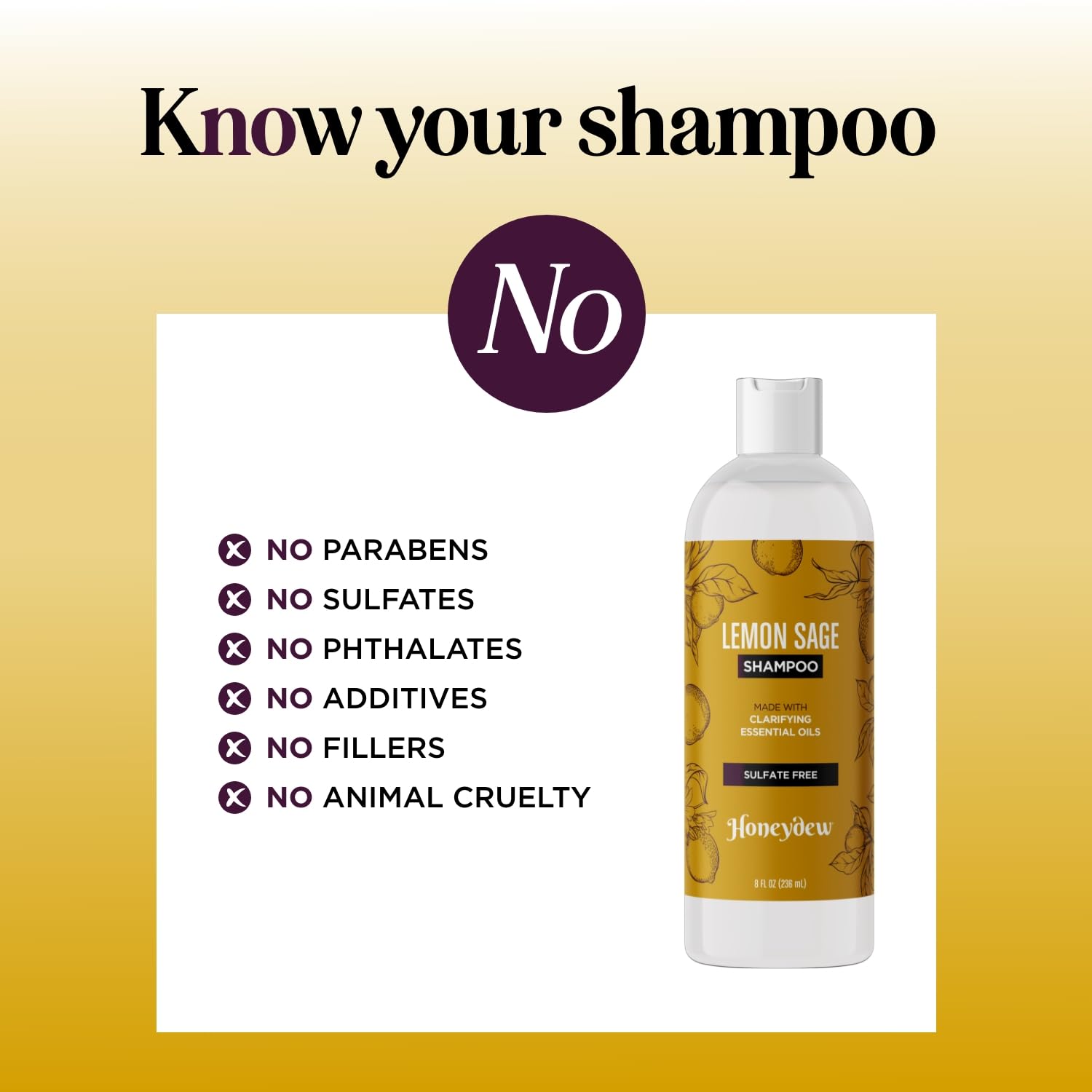 Honeydew Lemon Sage Shampoo bottle highlights tea tree oil for scalp care.