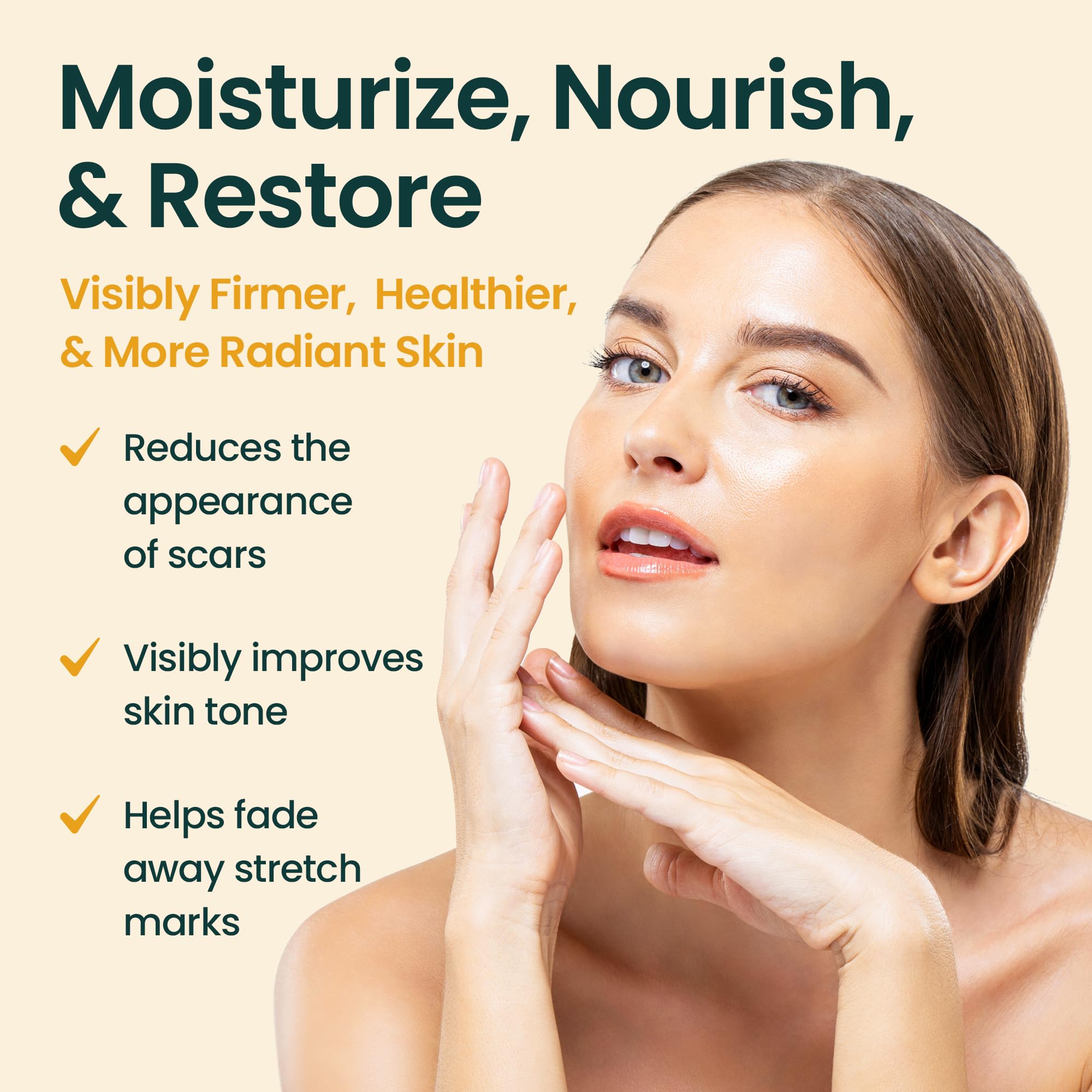Honeyskin Bio Pure Body Oil ingredients chart highlights nine botanical extracts.