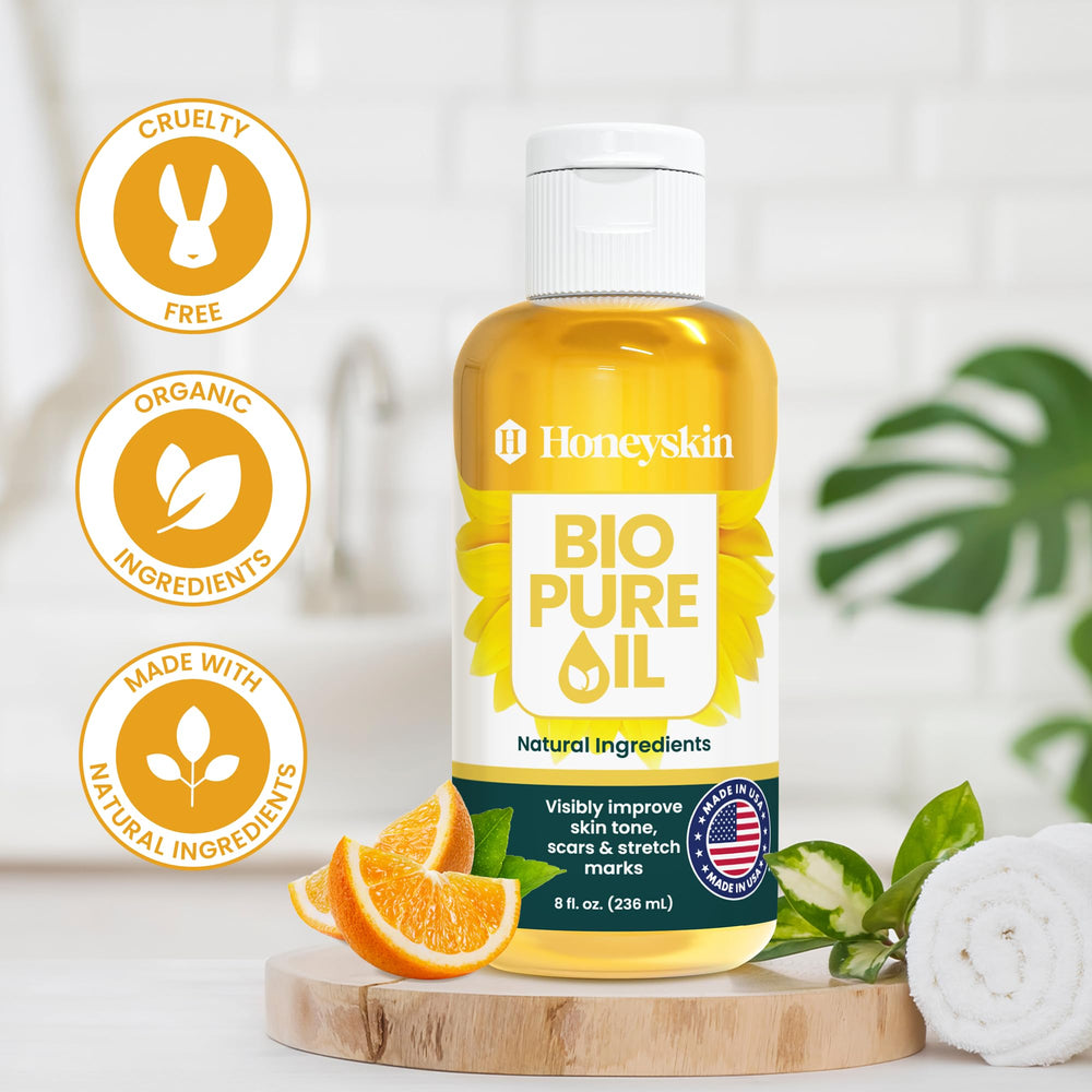 Honeyskin Bio Pure Body Oil suitable for pregnancy skin during stretch prevention.