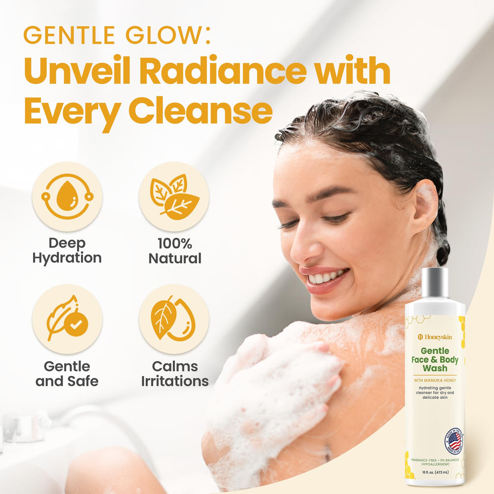Honeyskin in-shower pump with hydration droplets, suggesting an extra hydration boost.